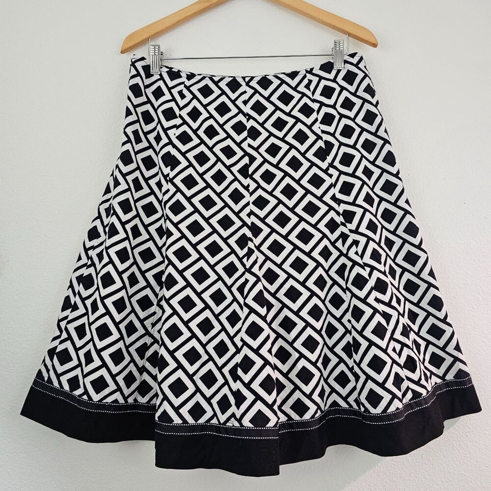 VTG RB Womens Sz 12 Monochrome Geometric Retro Midi Skirt Sustainable Cotton - Picture 6 of 9